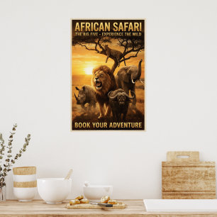 Póster Animales Salvajes del Big Five del Safari Africano