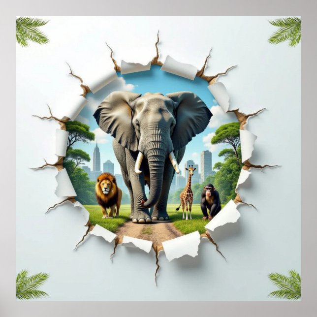 Póster Animales salvajes en el parque de la ciudad (Frente)