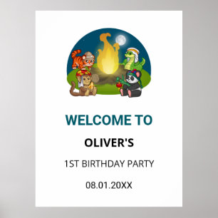 Póster Animales Salvajes Lindos Cumpleaños Camping Selva 