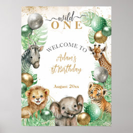 Póster Animales salvajes One Safari Bebé globo Primer cum