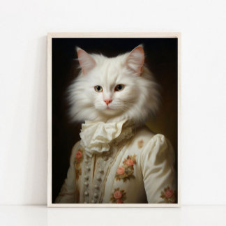 Póster Animales Victorianos Retrato Gato Blanco Real Vint