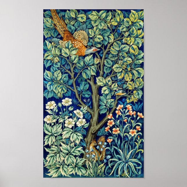 Póster Animales y flores, bosque, William Morris (Frente)