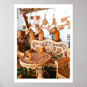 Póster Animales y muebles de mimbre