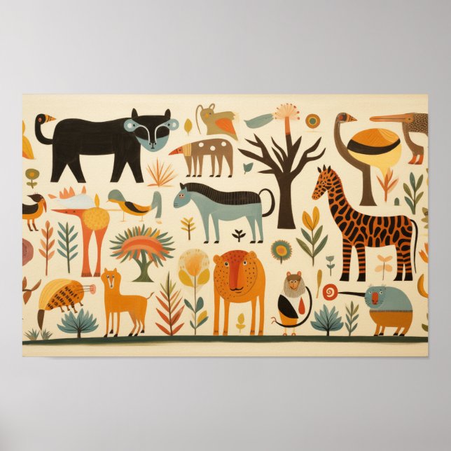 Póster Animales y plantas de fantasía variados (Frente)