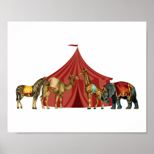 Póster Animales y tienda de circo