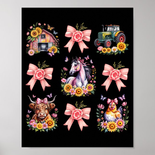 Póster Animals Cow Chicken Horse Tractor Flower Farm Wome (Frente)