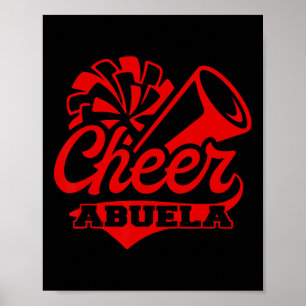 Póster Animar a Abuela Mayor Fan Pom Pom Negro y Rojo