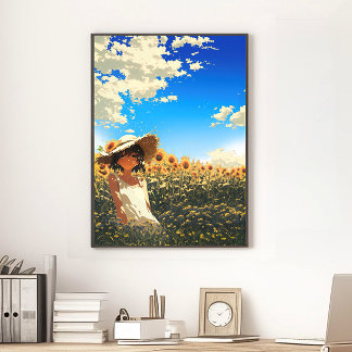 Póster Anime Aesthetic Japanese Summer Sunflower Field