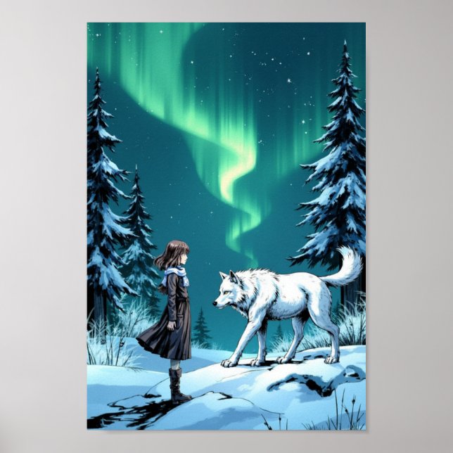 Póster Anime Arctic Wolf Aurora Wall Art (Frente)