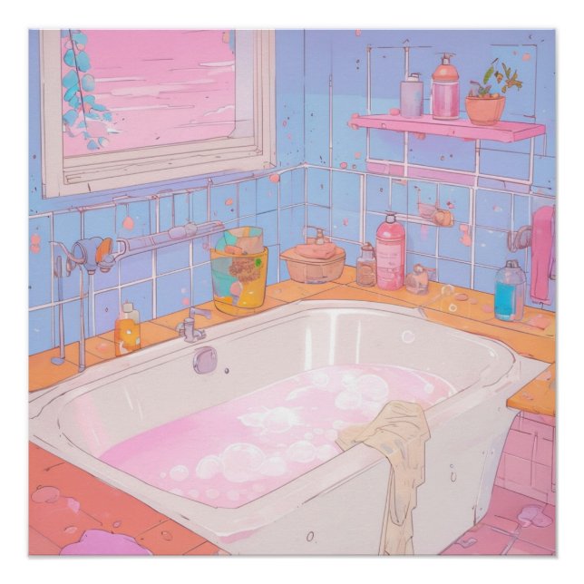 Póster Anime Bathroom Arte estético (Anverso)
