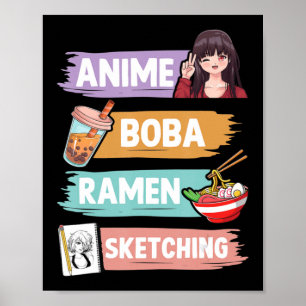 Póster Anime Boba Ramen Sketching Otaku Kawaii Anime Chic