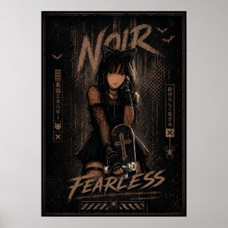 Póster Anime Cat Girl Goth Skateboard Black Poster