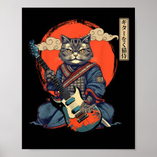 Póster Anime Cat Japonés Samurai Tattoo Kawaii Ninja Gui