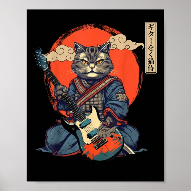 Póster Anime Cat Japonés Samurai Tattoo Kawaii Ninja Gui (Frente)