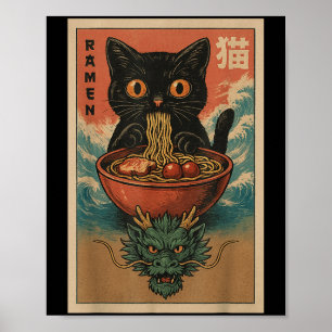 Póster Anime Cat Ramen Japonés Funny Art Kawaii Cat Y