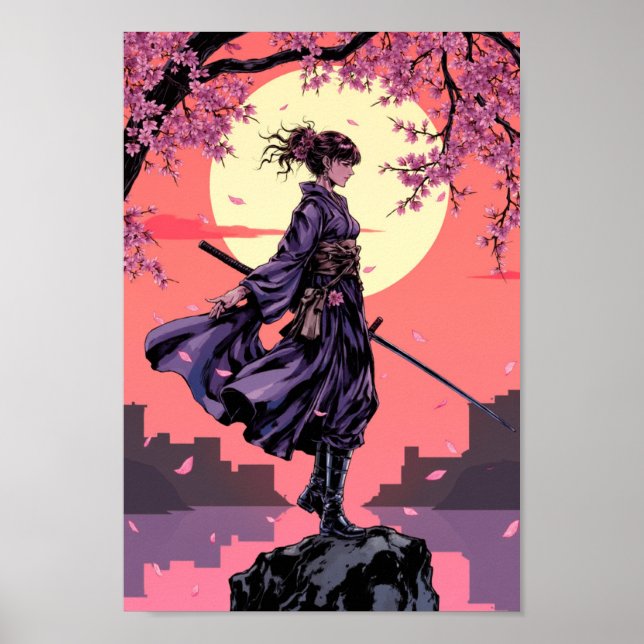 Póster Anime Cherry Blossom Samurai Wall Art (Frente)