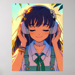 Póster Anime Chica escuchando música