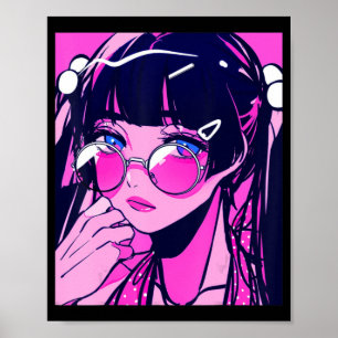 Póster Anime Chica Kawaii Waifu japonés estético rosado