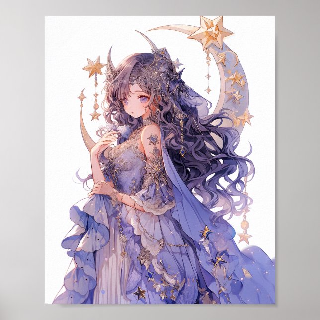 Póster Anime Chica Purple Moon Princess Fantasy Art (Frente)