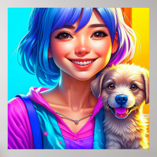 Póster Anime Chica y cachorro perro
