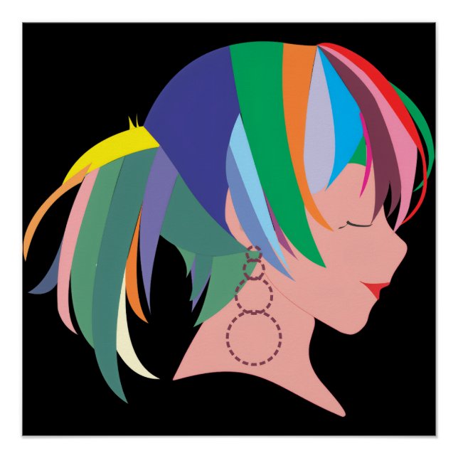 Póster Anime con cabello colorido (Anverso)
