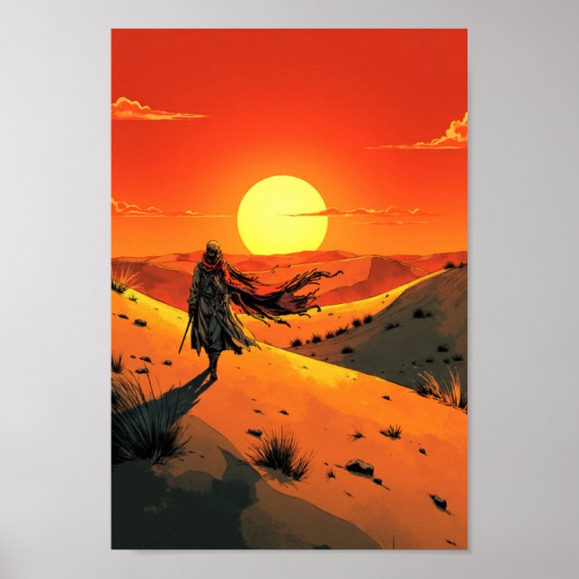 Póster Anime Desert Sunset Wanderer Wall Art (Frente)