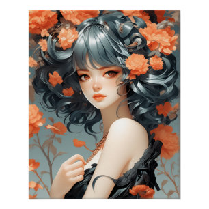 Póster Anime Elegance: Vintage LBD Fantasy AI Art