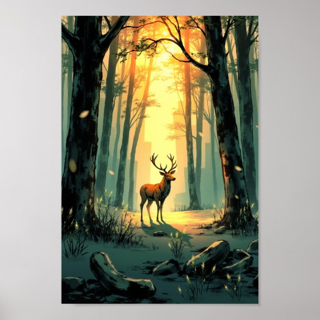 Póster Anime Forest Deer Spirit Wall Art (Frente)