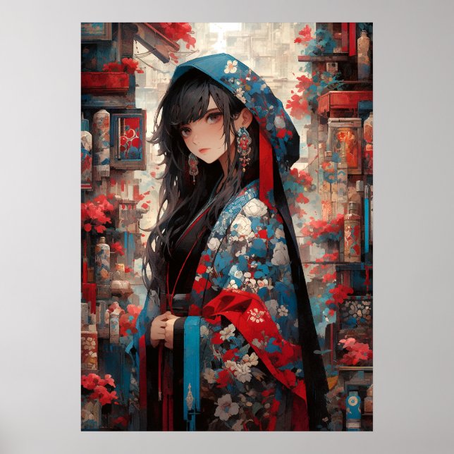 Póster Anime Grace del Sakura: Elegancia en Kimono (Frente)