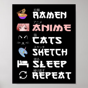Póster Anime japones ramen dibujando al gato Anime Lover