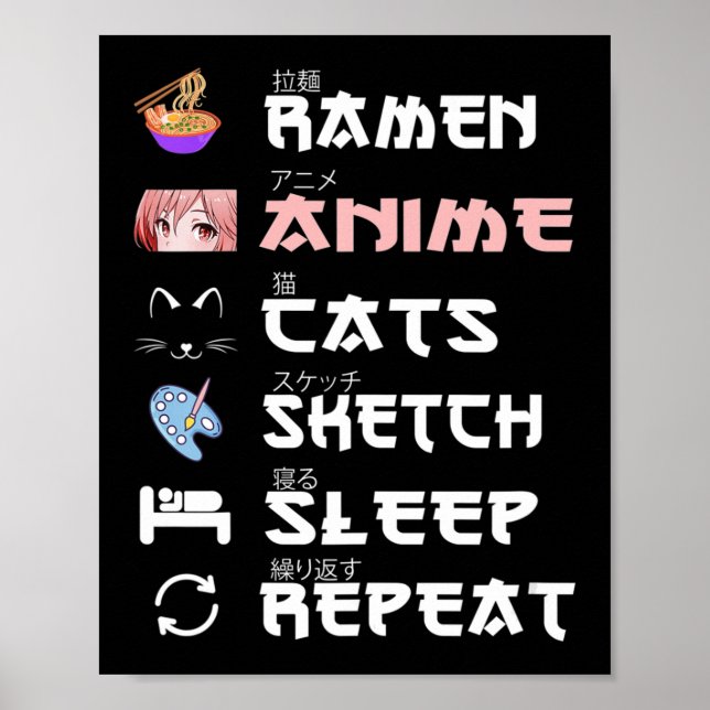 Póster Anime japones ramen dibujando al gato Anime Lover  (Frente)