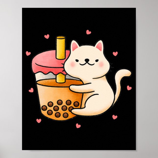 Póster Anime Kawaii Cat Boba Bubble Tea Anime Merch Gifts (Frente)