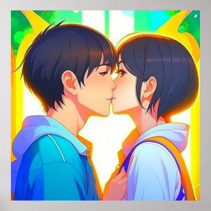 Póster Anime Kiss   Niño y Chica enamorado