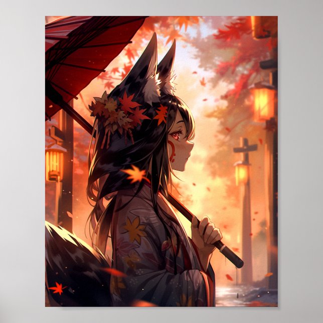 Póster Anime Kitsune Chica Cute Fox Fantasy Art (Frente)