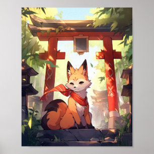 Póster Anime Kitsune Cute Fox Fantasy Art