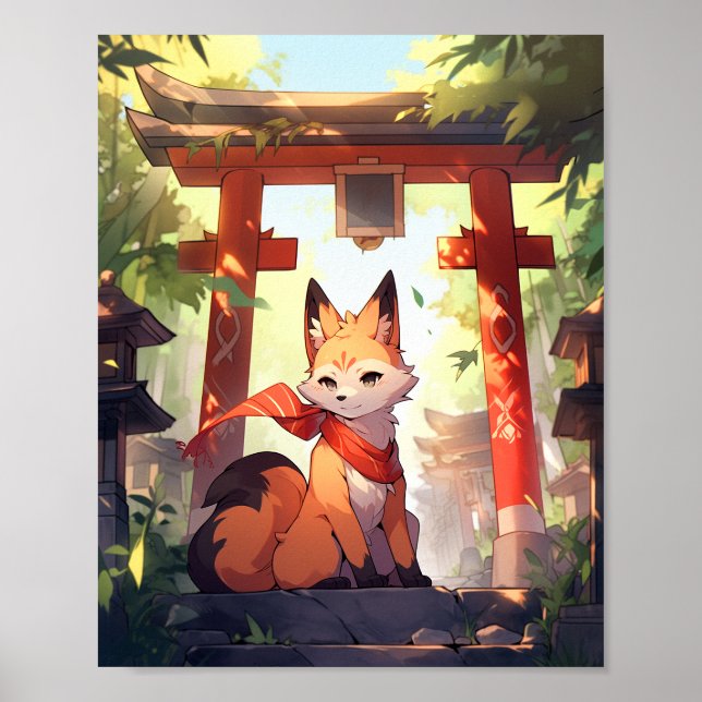 Póster Anime Kitsune Cute Fox Fantasy Art (Frente)