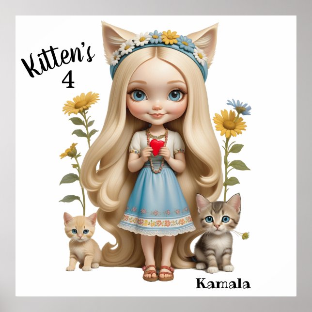 Póster Anime Kittens Gatos por Kamala Personalizado de ni (Frente)