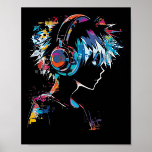 Póster Anime Manga Motif Ilustracion de auriculares Anime