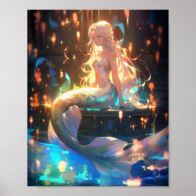 Póster Anime Mermaid Chica Fantasy Art (Frente)
