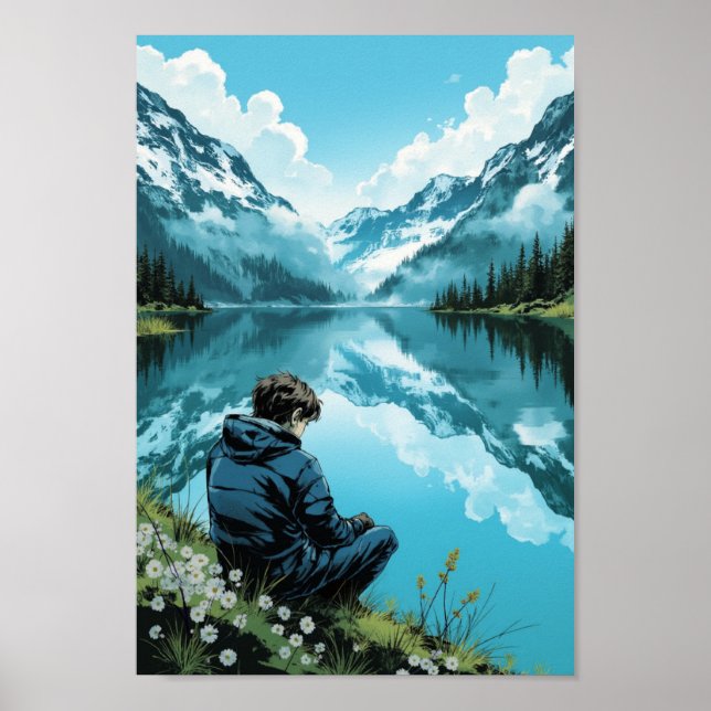 Póster Anime Mountain Lake Serenity Wall Art (Frente)