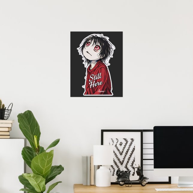 Póster Anime oscuro "Still Here" Estética Ilustración gót (Oficina en casa)