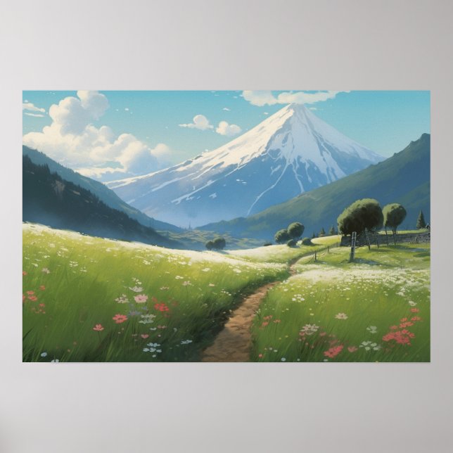 Póster Anime pintando el camino sinuoso pradera debajo de (Frente)