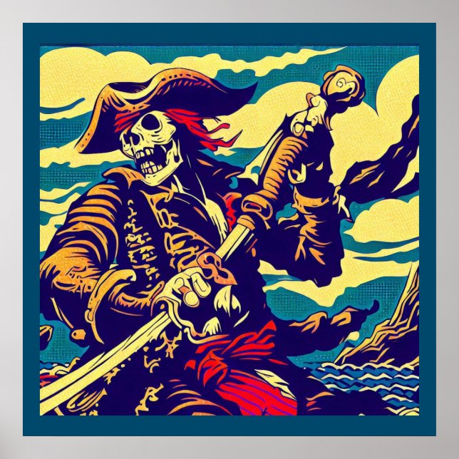 Póster Anime pirata de fantasía - Woodcut 1 (Frente)