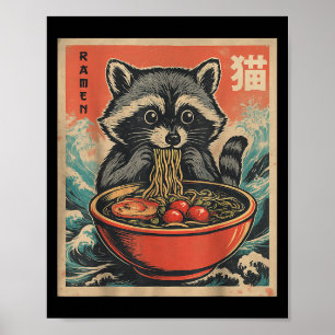 Póster Anime Raccoon Ramen Japonés Funny Kawaii Gige Homb