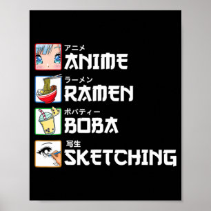 Póster Anime Ramen Boba Esbozando té de leche de manga ja