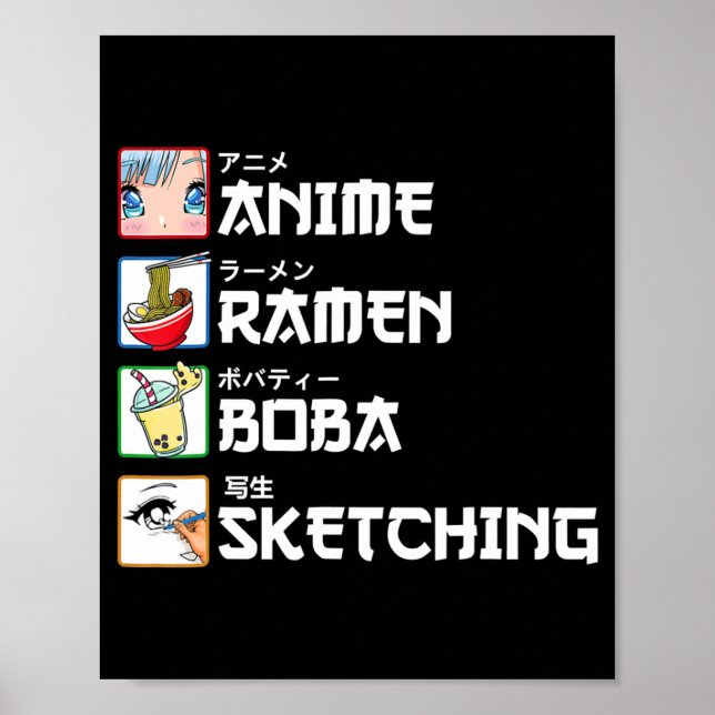 Póster Anime Ramen Boba Esbozando té de leche de manga ja (Frente)