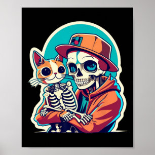 Póster Anime Skeleton Sostenía Una Camisa De Gato Lazy Ha