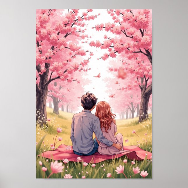 Póster Anime Spring Blossom Picnic Wall Art (Frente)