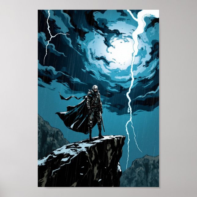 Póster Anime Thunderstorm Cliff Warrior Wall Art (Frente)