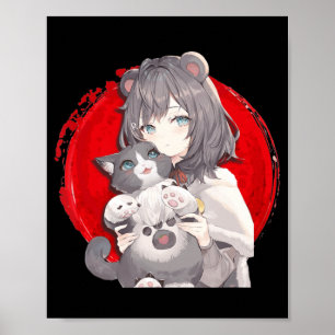 Póster Anime y los gatos adoran el manga japonés kawaii O